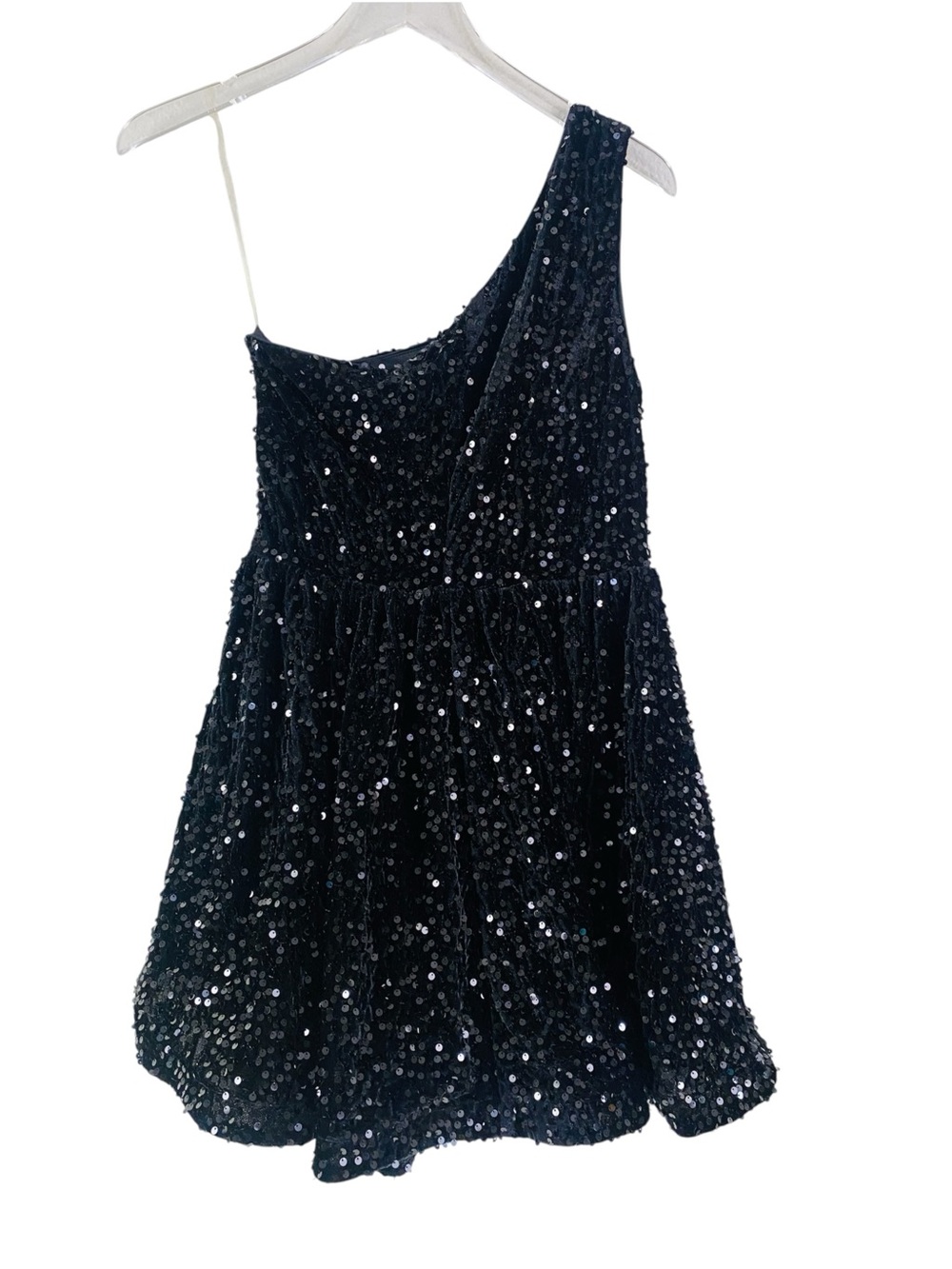 Faeriesty Black Sequin And Velvet One Shoulder Mini Dress Size L - Picture 4 of 9